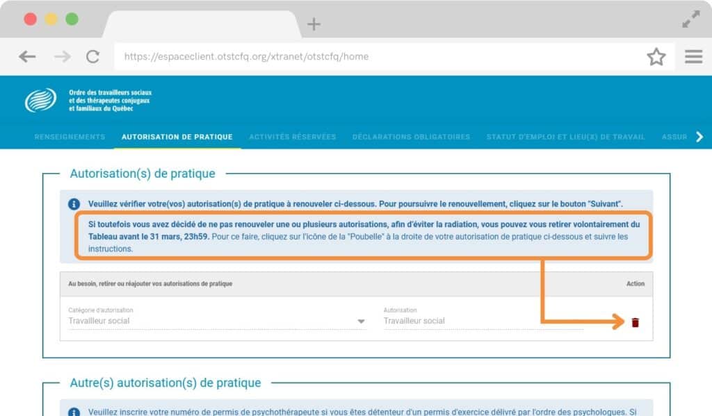 Renouvellement annuel de son inscription 1 maquette capture ecran site web